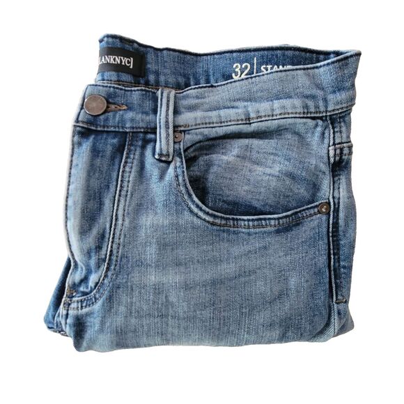 BLANKNYC Womens Stanton Distressed Patch Work Denim Jeans Acid Blue Size 32 x 31 - Picture 4 of 7